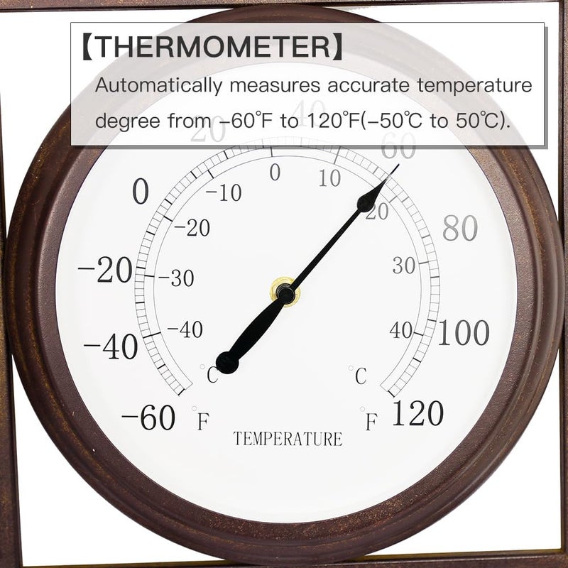 BESTIME 66285A Three-in-one Metal Wall Clock.Thermometer,Hygrometer,Weatherproof,Indoor,Outdoor,Weather Resistant.Whether Industrial,Country,Rustic. - Image 3